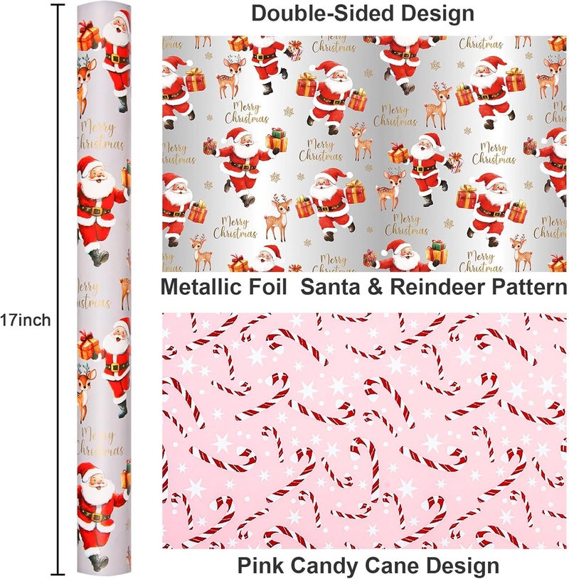 MAYPLUSS Reversible Christmas Wrapping Paper, Santa Wrapping Paper, Vintage Santa Claus with Cute Reindeer Themed Christmas Gift Wrap for Gift Packaging, Festive Decoration (17 Inch X 33 Feet) - Image 3